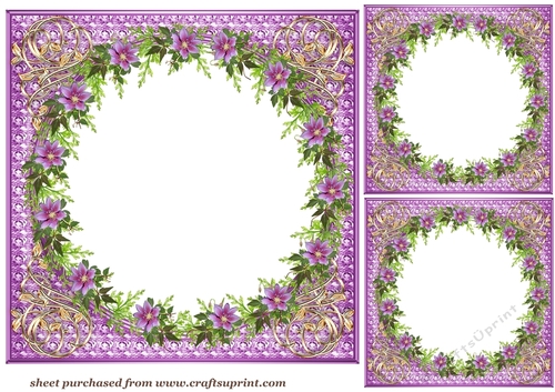 3 Purple floral aperture card fronts/toppers