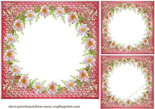 3 Red floral aperture card fronts/toppers
