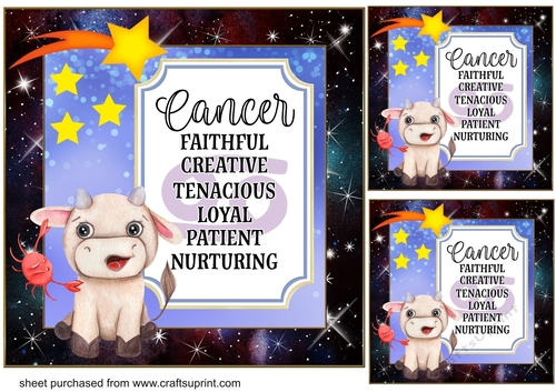 3 Cancer bull Birthday card front/toppers