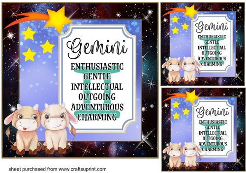 3 Gemini bull Birthday card front/toppers