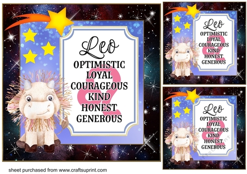 3 Leo bull Birthday card front/toppers