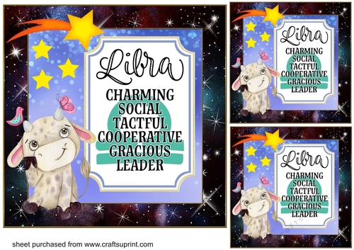 3 Libra bull Birthday card front/toppers