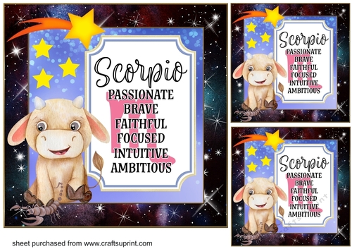 3 Scorpio bull Birthday card front/toppers