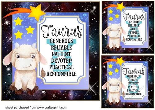 3 Taurus bull Birthday card front/toppers