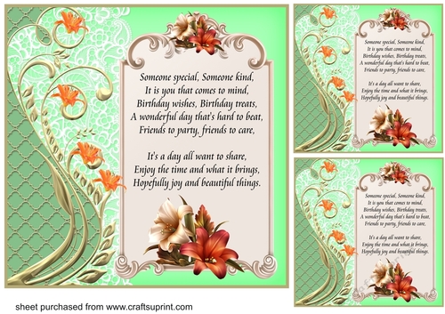 3 Green floral verse card fronts/toppers 1
