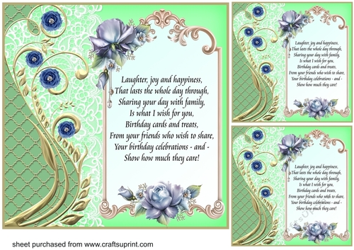 3 Green floral verse card fronts/toppers 2