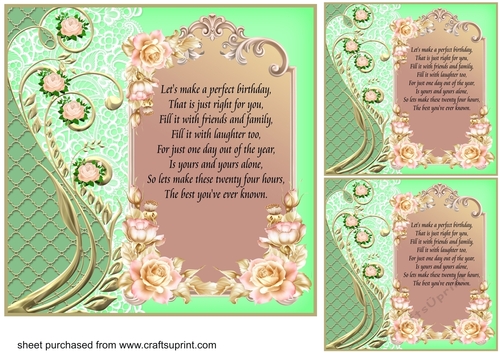 3 Green floral verse card fronts/toppers 3