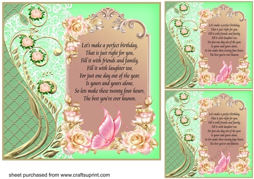 3 Green floral verse card fronts/toppers 3A