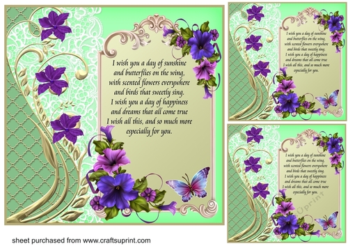 3 Green floral verse card fronts/toppers 4