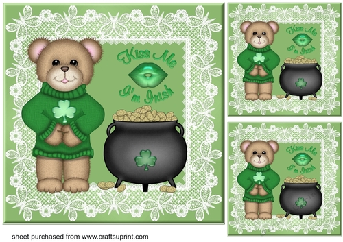 3 Kiss me im Irish bear card fronts/toppers