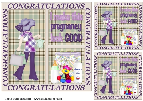 3 Purple congratulations pregnancy card fronts/toppers
