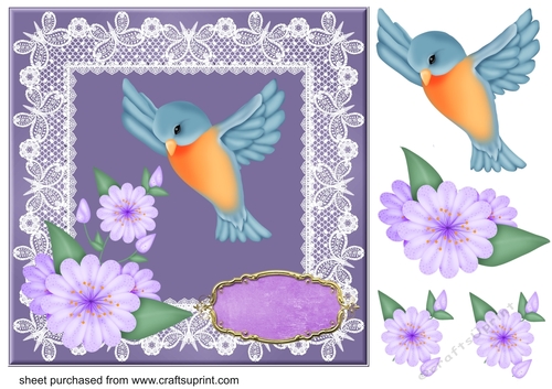 Lilac floral bird card front