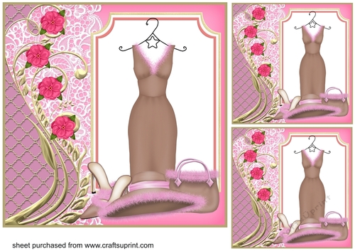 3 Pink and chocolate ladies outfit card fronts/toppers