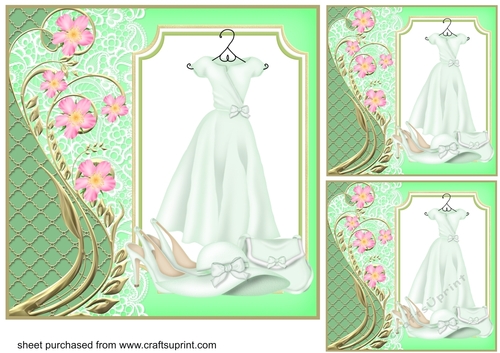 3 pale green ladies outfit card front/toppers