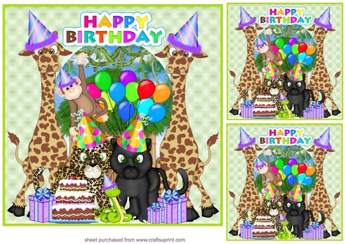 3 Jungle Birthday card fronts/toppers
