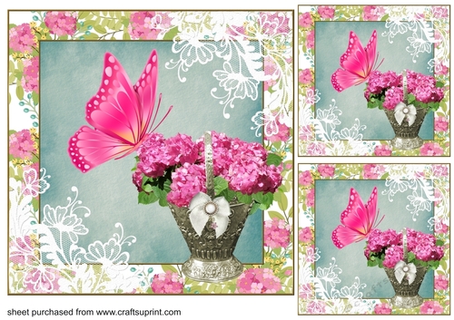 3 Hydrangea with butterfly card fronts/toppers