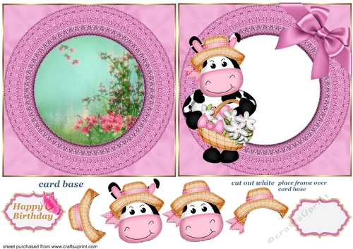 Framed floral cow card front