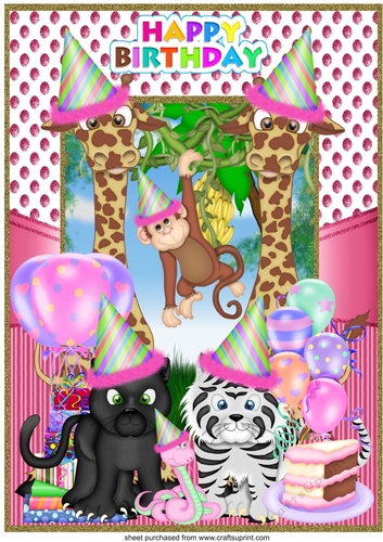 Large Birthday girl jungle topper