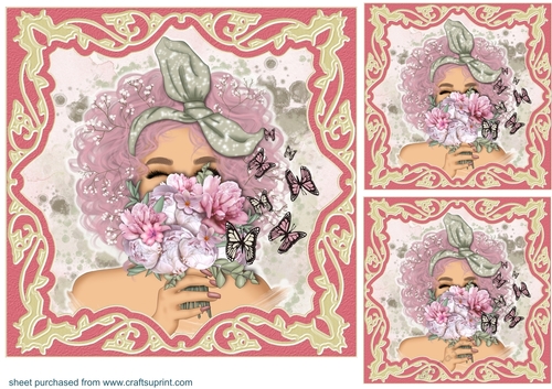 3 Floral butterfly girl card front/toppers 1