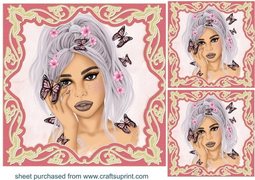 3 Floral butterfly girl card front/toppers 3