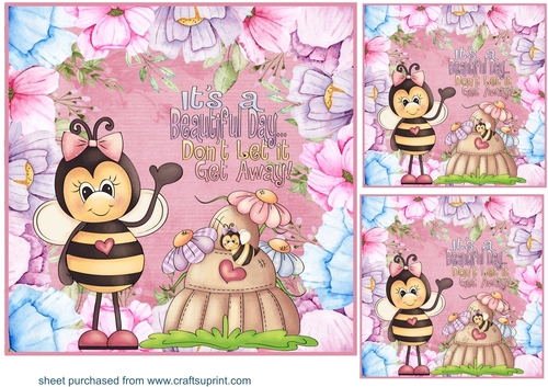 3 Pink its a beautiful day card front/toppers