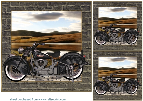 3 Classic motorbike card front/toppers A