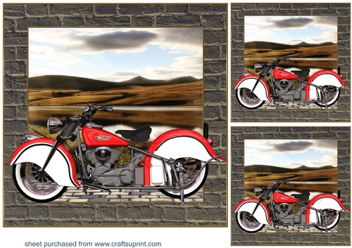 3 Classic motorbike card front/toppers C