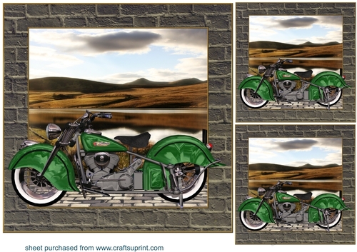3 Classic motorbike card front/toppers D