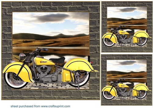 3 Classic motorbike card front/toppers E