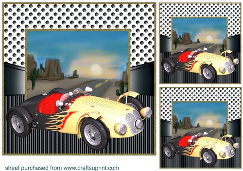 3 Classic black and cream sports car card front/toppers