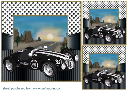 3 Classic black sports car card front/toppers