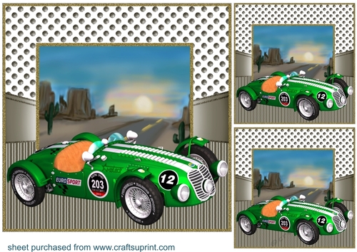 3 Classic green sports car card front/toppers
