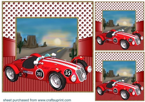 3 Classic red sports car card front/toppers 
