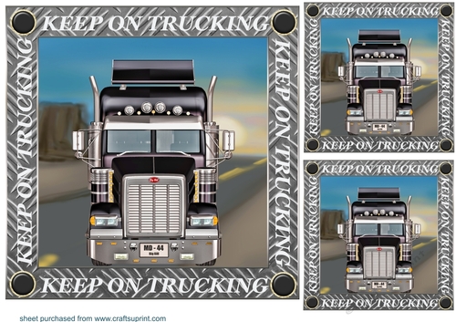 3 Black keep on trucking card front/toppers