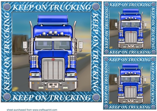 3 Blue keep on trucking card front/toppers
