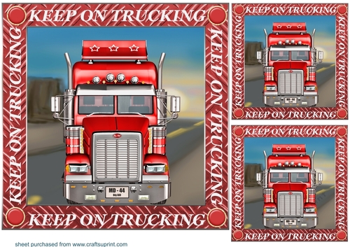 3 Red keep on trucking card front/toppers