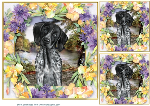 3 Cute floral dog card front/toppers 2
