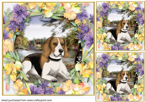 3 Cute floral dog card front/toppers 7