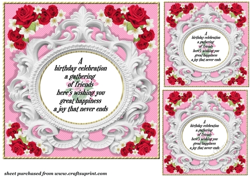 3 Rose verse Birthday card front/toppers 1