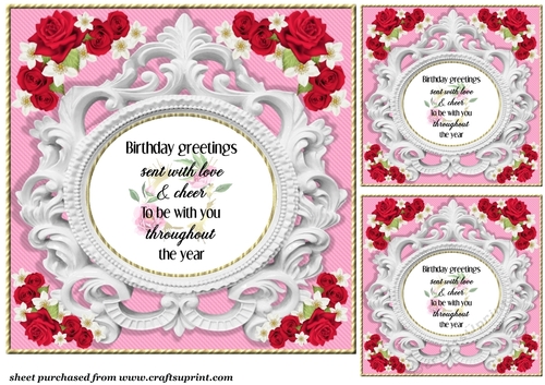 3 Rose verse Birthday card front/toppers 2