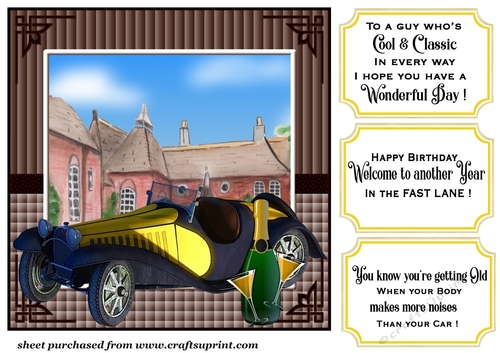 Yellow sports car card front