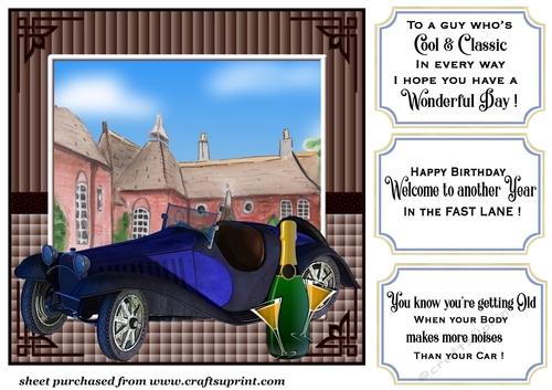 Blue sports car card front
