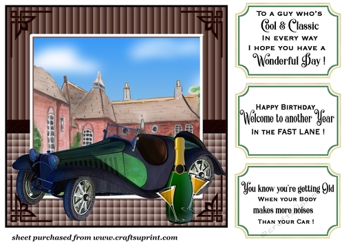 Green sports car card front