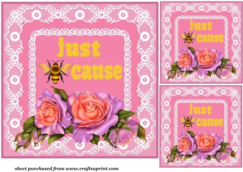 3 Pink Bee and rose Just Bee-cause card front/toppers