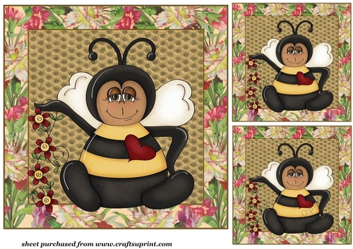 3 Framed floral bee card front/toppers 1