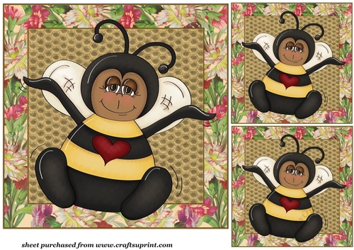 3 Framed floral bee card front/toppers 2
