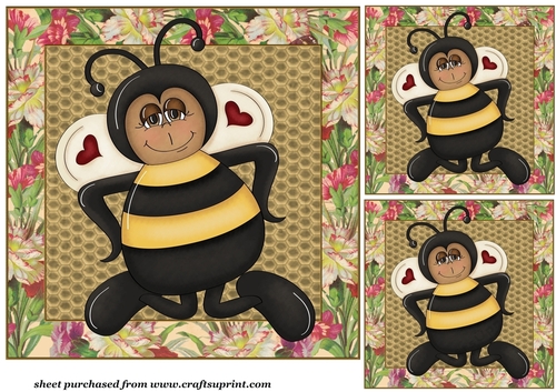 3 Framed floral bee card front/toppers 3