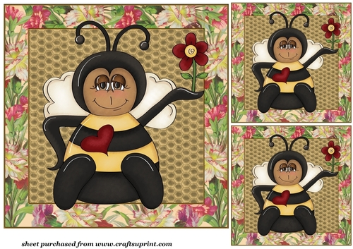 3 Framed floral bee card front/toppers 4