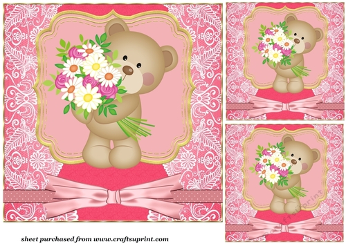 3 Pink Mothers Day bear card front/toppers 1