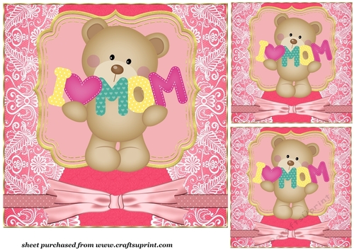 3 Pink Mothers Day bear card front/toppers 2